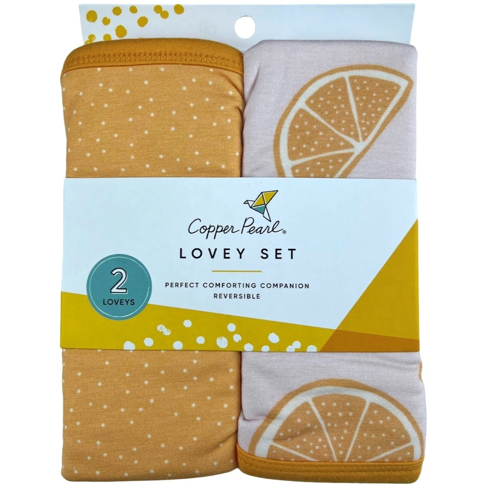 2 Orange Slice Citrus Polka Dot 3 Layer Baby Lovey Set Copper Pearl Security NWT